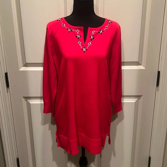 NWOT Women’s Large Spense Red Sweater w/Embellished Neckline - Picture 1 of 4